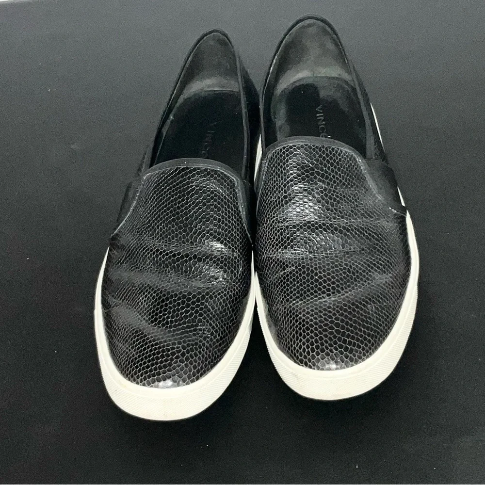 VINCE Black Snake Embossed Leather Slip-On Sneakers Size 10